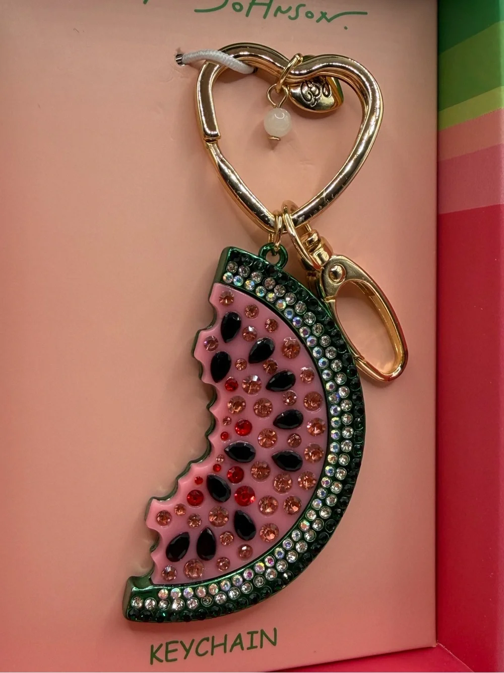 Betsey Johnson Crystal Watermelon Keychain Bag Charm NIB Summer Fruit